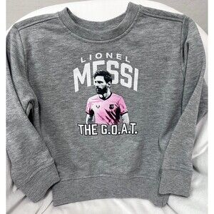 Lionel Messi Inter Miami Crewneck Sweatshirt The GOAT Soccer Graphic Gray New 4T